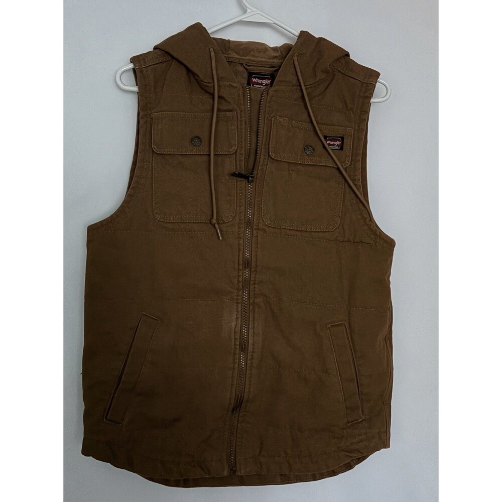 Wrangler Workwear Brown/duck Canvas Hooded Insulated Vest Men’s Small 34-36